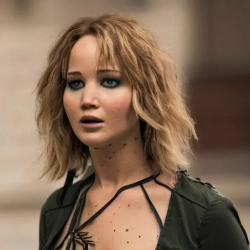 Image similar to still of Jennifer Lawrence starring in Scissors a remake of Edward Scissorhands 2029