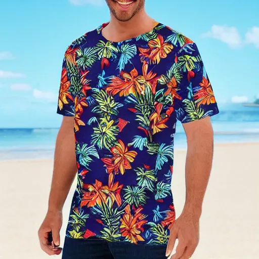 Prompt: hawaiian t - shirt design for men