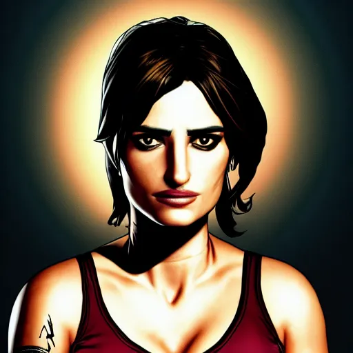 Image similar to penelope cruz portrait, borderlands, tales from the borderlands, the wolf among us, comic, cinematic lighting, studio quality, 8 k