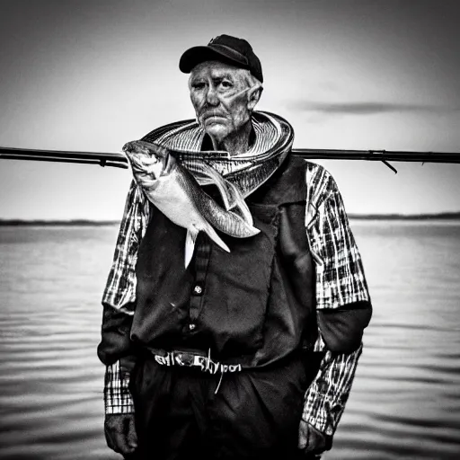 Prompt: dark intense fisherman portrait victorian black and white