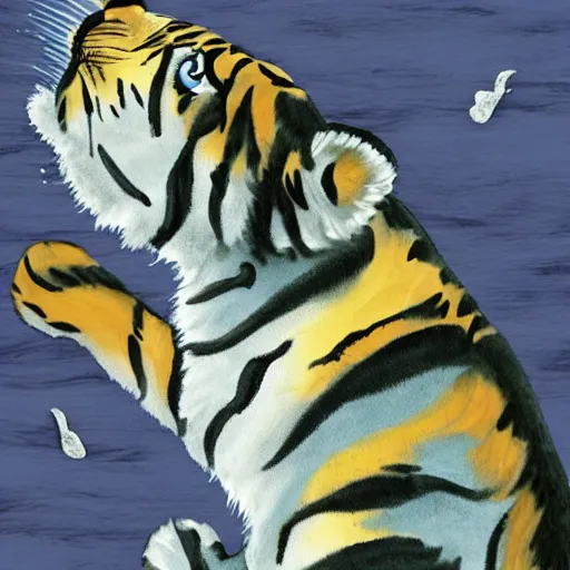 Image similar to a furry dolphin with tiger stripes