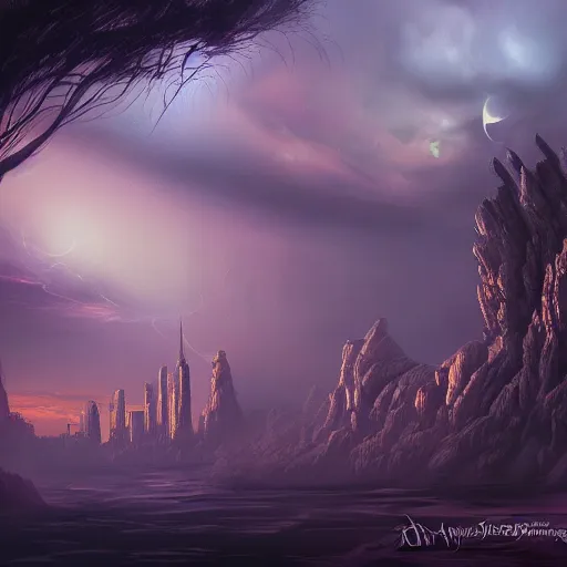 Prompt: Perth City Western Australia, dreamscape, dramatic lighting, fantasy art illustration, trending on artstation, Aetherpunk