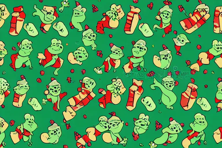 Image similar to a wrapping paper pattern with grinch print, illustration