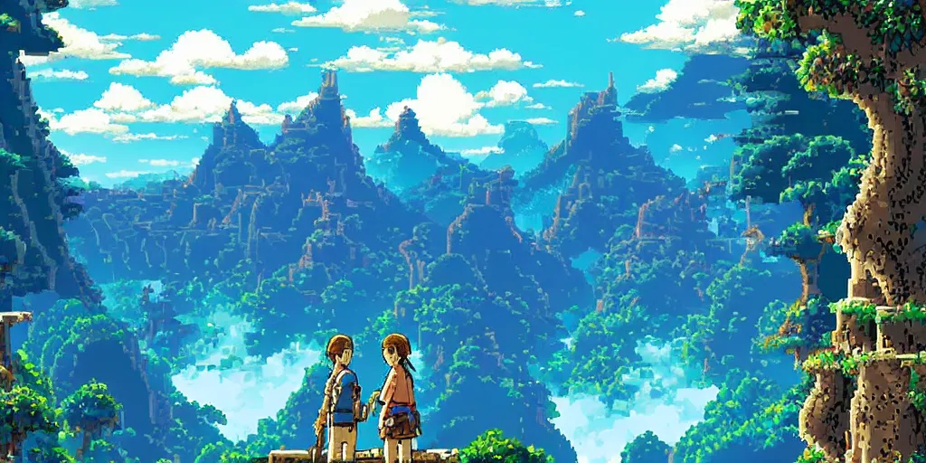 Hd Pixel Art Beautiful Scenery With People Stable Diffusion