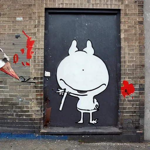 Image similar to Moomins, street art, banksy