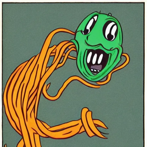 Prompt: the sphagetti monster in the style of 1 9 6 0 s, atheism god