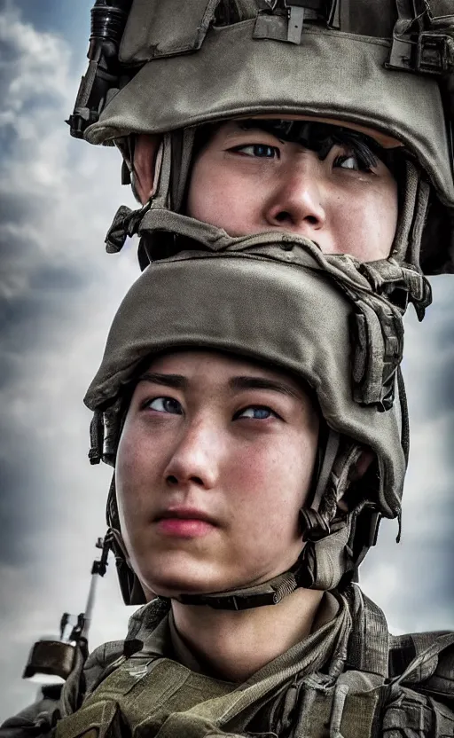 Prompt: portrait photo, highly detailed, high resolution, war photo, stunning, bokeh soft, 100mm, by ufotable anime studio, trending on instagram, by professional photographer, realistic human anatomy, real human faces, realistic military carrier, soldier clothing, modern warfare, realistic guns, low saturation