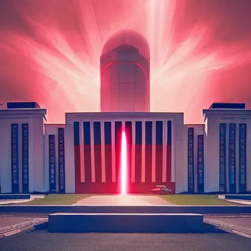 Prompt: the majestic soviet temple, sci - fi, red light, dramatic crepuscular rays, cinematic