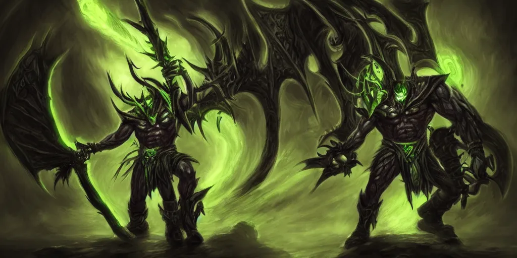 Prompt: illidan stormrage the demon hunter with his blades ultra details background trending on artstation digital painting drawn by a professional artist