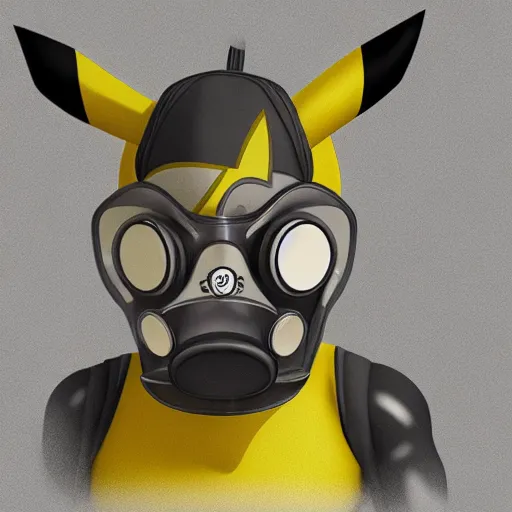 Prompt: Pikachu, wearing a gas mask, Trending on Artstation, Hiroaki Tsutsumi style