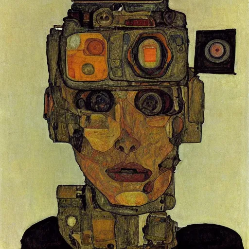 Image similar to portrait of a robot by egon schiele