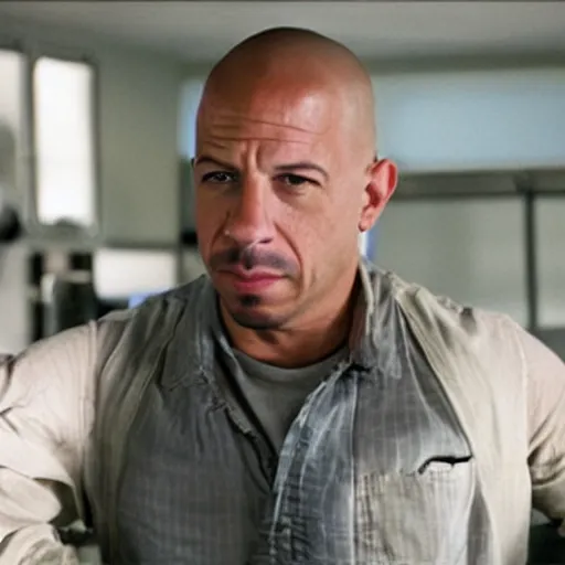 Image similar to film still of vin diesel as walter white selling meth in Breaking Bad