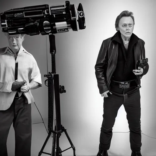 Prompt: Christopher Walken as Han Solo, behind the scenes, dslr, black and white