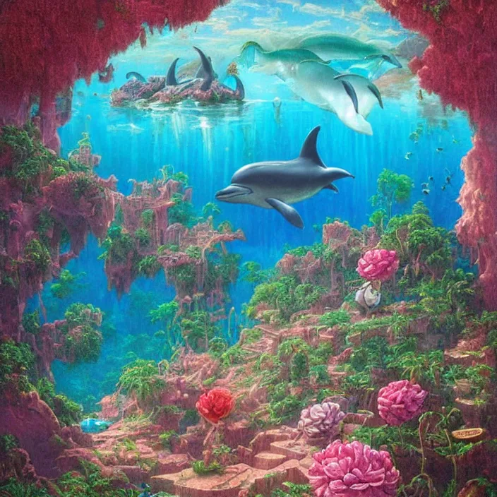 Prompt: crt monitor, sunken ruins of a pink mannequin head, tim hildebrandt, trending on artstation, highly detailed, vaporwave surreal ocean, dolphins, pool, checkerboard pattern underwater, cuastics, award winning masterpiece with incredible details, artstation, a surreal vaporwave vaporwave painting by thomas cole, flowers growing out of its head, sinking underwater, highly detailed