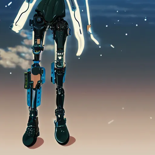 Prompt: makoto shinkai android mechanical cyborg anime girl