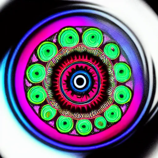 Prompt: cyberpunk neon colored blackhole mandala eye art