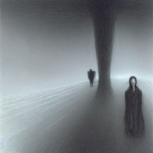 Image similar to Epic commuter ghost. Zdzisaw Beksinski.