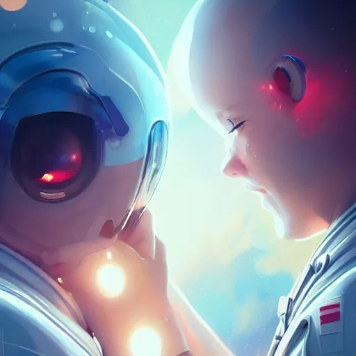 Image similar to an astronaut couple hugging each other and crying as they see earth explode, made by stanley artgerm lau, wlop, rossdraws, artstation, cgsociety, concept art, cgsociety, octane render, trending on artstation, artstationhd, artstationhq, unreal engine, 4 k, 8 k,