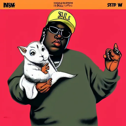 Prompt: biggie smalls with stuart little, hip hop album cover