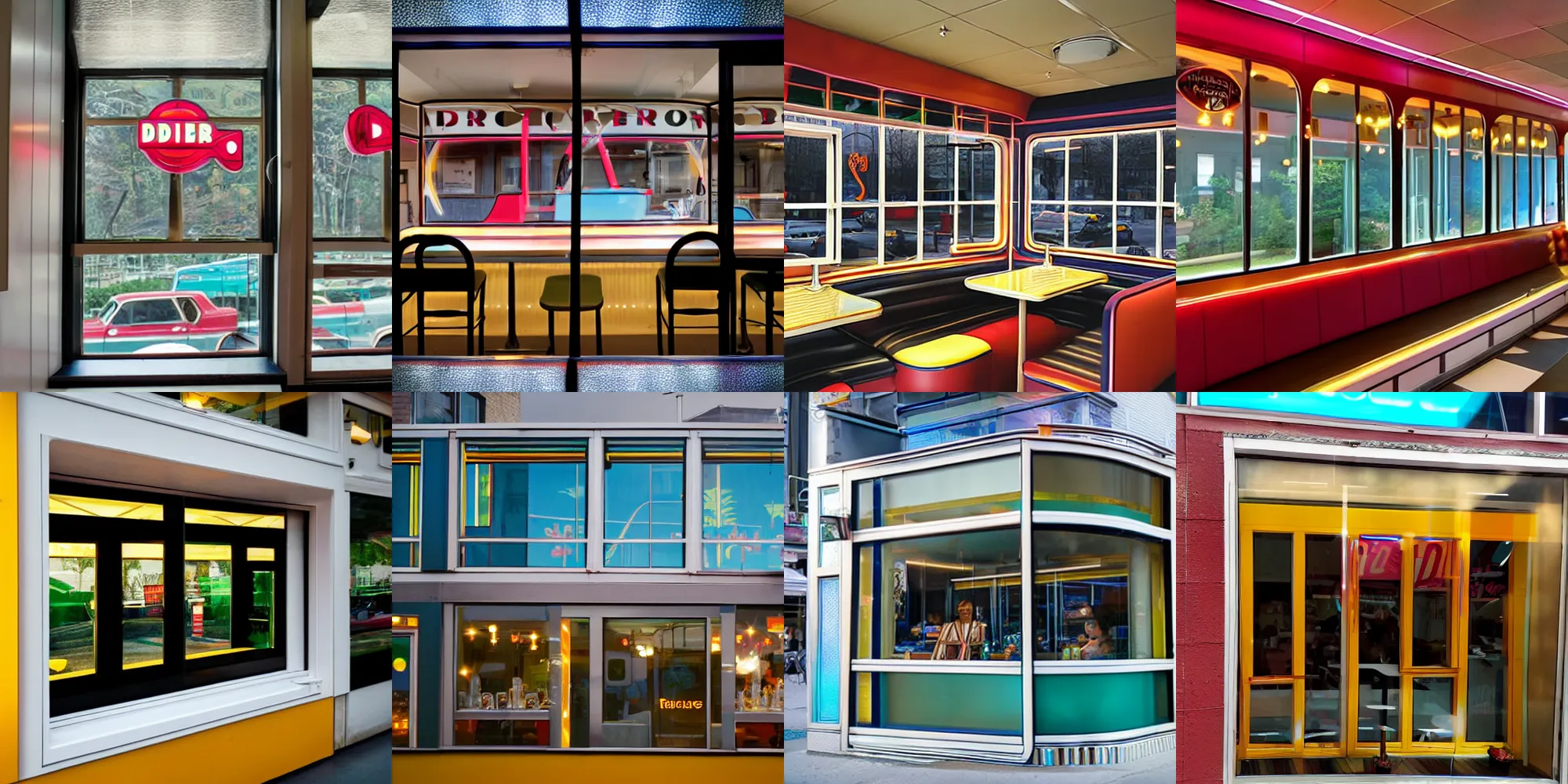 Prompt: retro diner windows with modern illumiglass