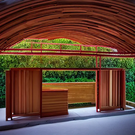 Image similar to Modern sukkah designed by Frank Lloyd Wright, sukkot, architectural detail, DSLR photography