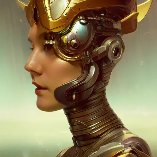 Image similar to portrait of a futuristic android princess, science fiction, smooth technology, smooth body, fairy wings, intricate, headshot, highly detailed, digital painting, trending on artstation, concept art, sharp focus, cinematic lighting, illustration, art by masamune shirow and greg rutkowski, alphonse mucha, cgsociety