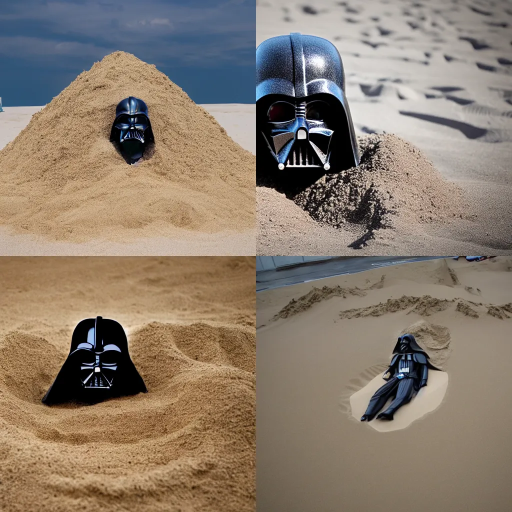 Prompt: darth vader buried in a pile of sand