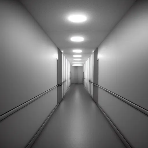 Prompt: a camera view of a scary hallway photo - realistic