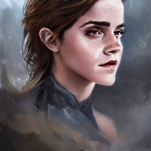 Image similar to 80 years old Emma Watson, portrait by Cedric Peyravernay, highly detailed, excellent composition, cinematic concept art, dramatic lighting, trending on ArtStation