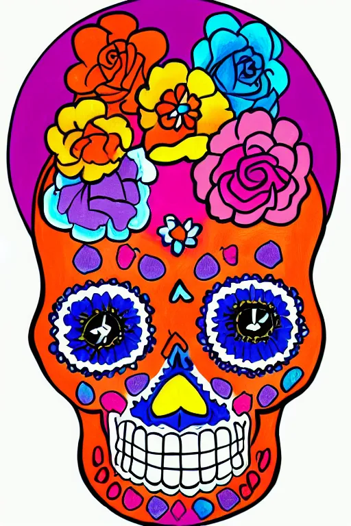 Image similar to Illustration of a sugar skull day of the dead girl, art by peter max