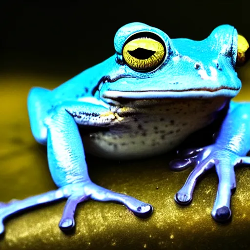 Image similar to illustration of a sad blue frog