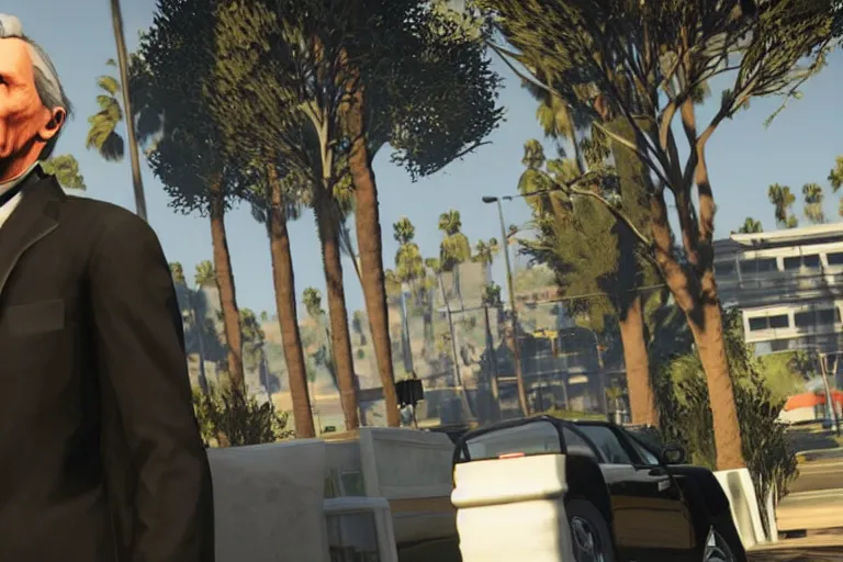 Prompt: president james monroe in grand theft auto v, ps 4, gameplay still