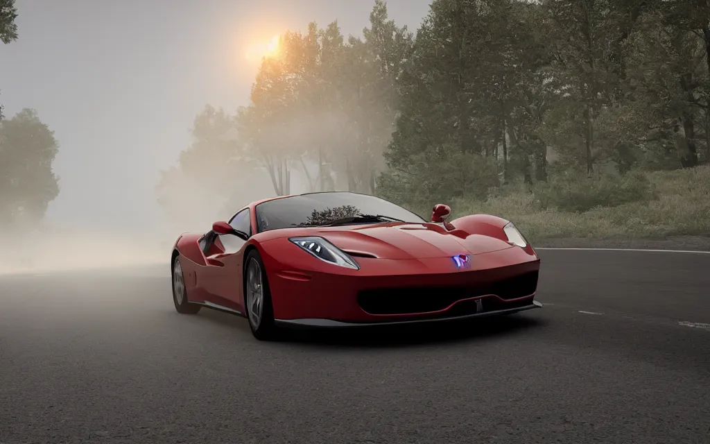Prompt: a car going over seven thousand rmp, ford vs ferrari, atmospheric, mist, epic, photorealistic, realistic, rule of thirds, extremely detailed, 4 k, 8 k, unreal engine 5 render, rim lighting, rtx, ray traced lighting, shot on 3 5 mm, film grain, looking through a window frame