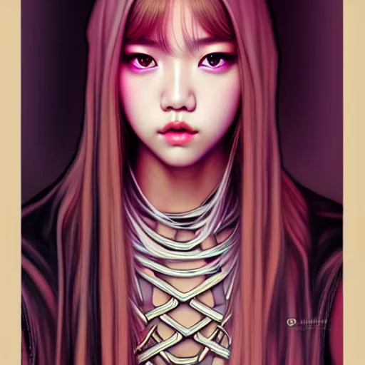 Image similar to lalisa manoban of blackpink, grim reaper costume, tarot card, highly detailed, digital painting, smooth, sharp focus, illustration, ultra realistic, 8 k, art by artgerm and alphonse mucha