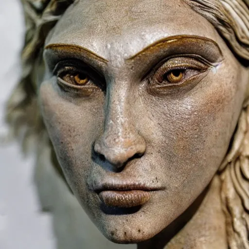 Prompt: photo taken of an epic intricate, ultra detailed, super realistic gritty, terrifying, lifelike bust sculpture of a enchanting siren creature design created by weta workshop, zoomed in shots, photorealistic, sharp focus, white wall coloured workshop, cold colour temperture, f 0. 4, face centred