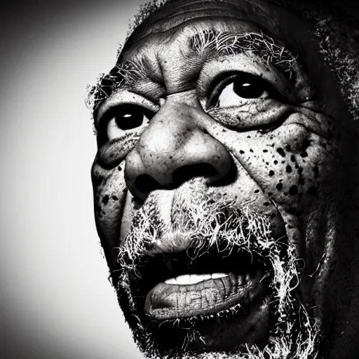 Image similar to Morgan freeman face closeup fisheye lens, night vision,4k,photograph,scary