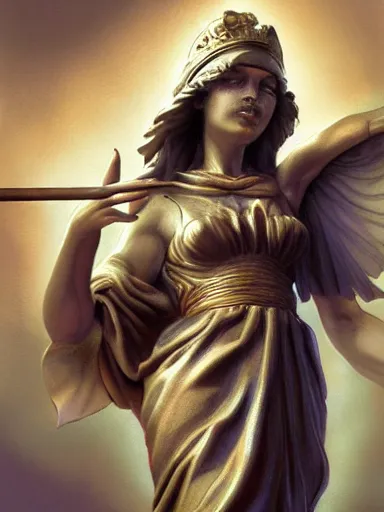 Image similar to lady justice blindfolded holding a balance. intricate, elegant, highly detailed, digital painting, artstation, concept art, sharp focus, illustration, by justin gerard and artgerm, 8 k