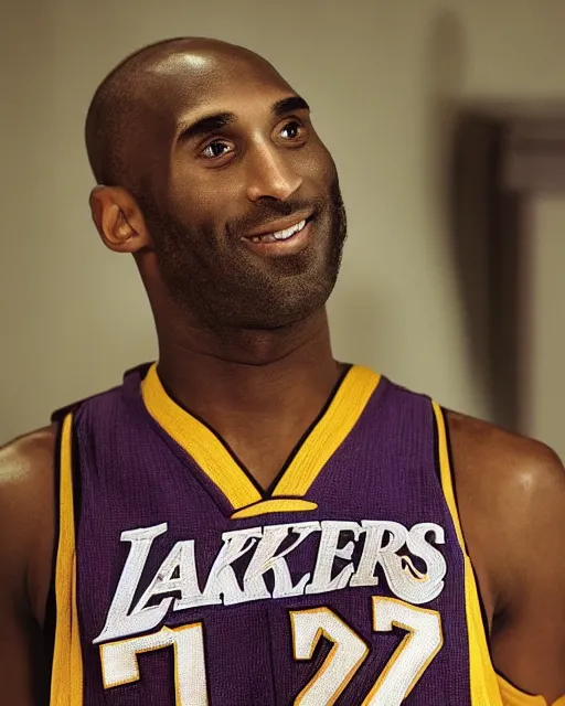 Prompt: portrait of kobe bryant, wrinkled, 7 0 years old, wearing lakers jersey, photography by steve mccurry, trending on artstation