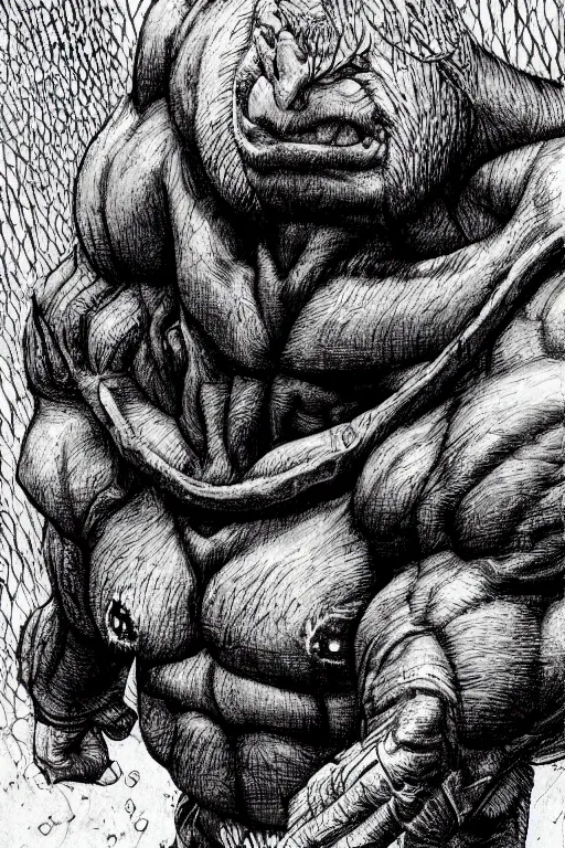 Prompt: hunched ogre, highly detailed, digital art, sharp focus, trending on art station, kentaro miura manga art style