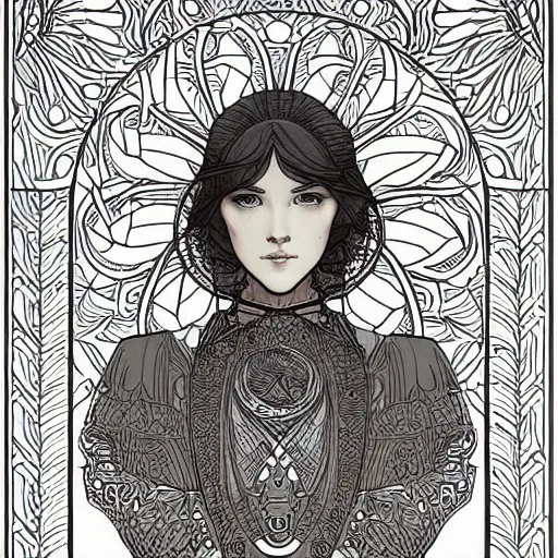 Image similar to clean simple line art of a little bit with short hair. no background. well composed, clean coloring book page, beautiful detailed face. coloring book line art by greg rutkowski and johanna basford and alphonse mucha