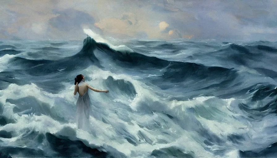 Image similar to she sang beyond the genius of the sea. the water never formed to mind or voice, like a body wholly body, fluttering its empty sleeves ; and yet its mimic motion made constant cry, caused constantly a cry, that was not ours although we understood, inhuman, of the veritable ocean. by john singer sargent