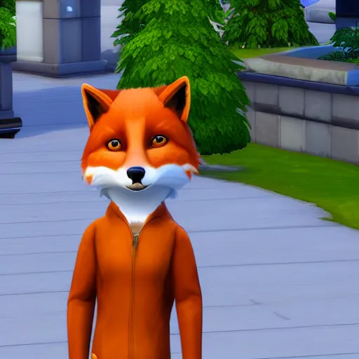 Image similar to anthropomorphic fox as a playable character in The Sims 4, in game screenshot