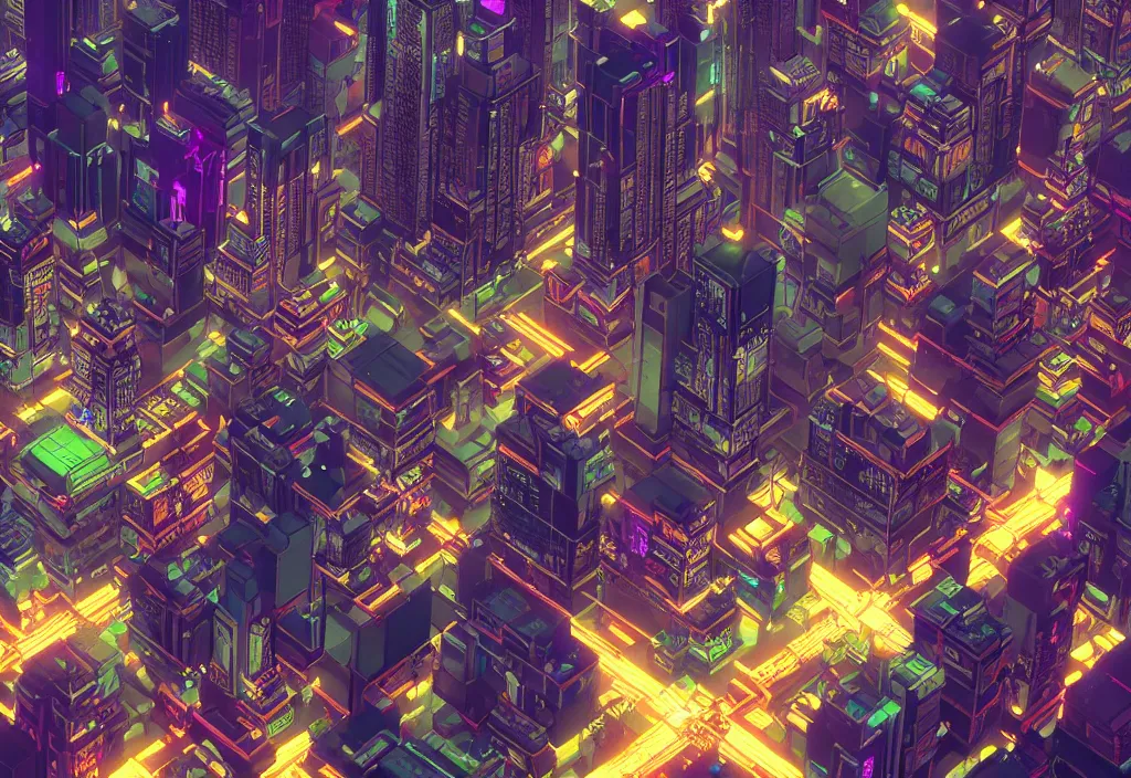 Prompt: voxel cyberpunk city, cinematic lighting, 4k