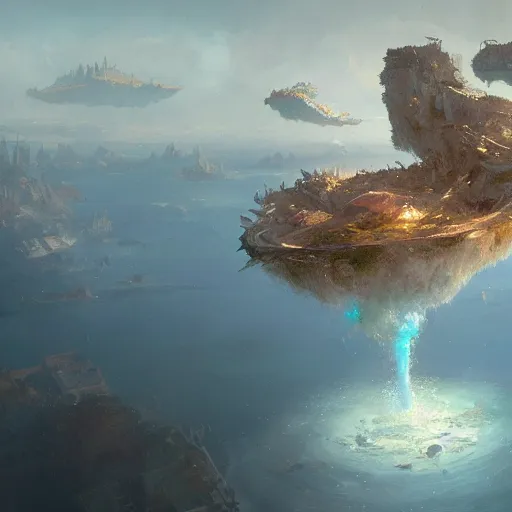 Prompt: floating islands in the sky, fantasy, greg rutkowski