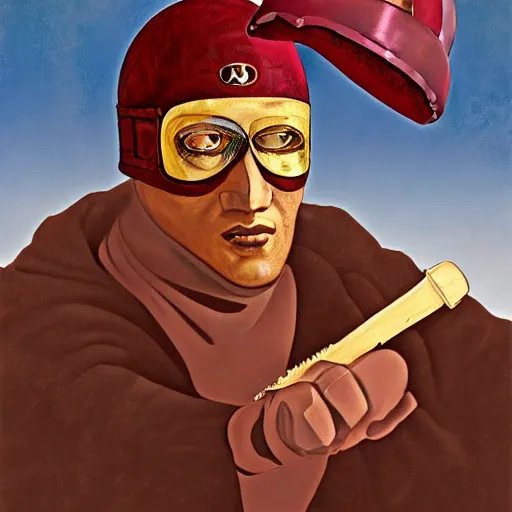 Prompt: Morpheus the sandman with his tools the ruby, the pouch of sand, and the helmet. Award-winning digital painting