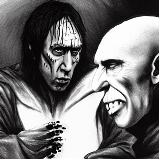 Image similar to Nic Cage fighting Nosferatu, Samson Pollen