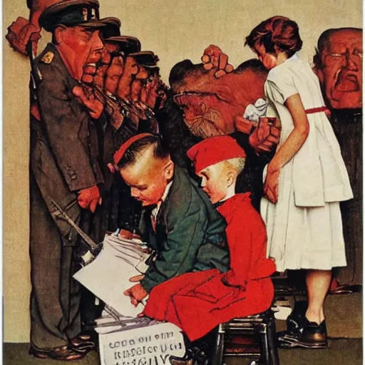 Image similar to norman rockwell painting promoting communism, marxism