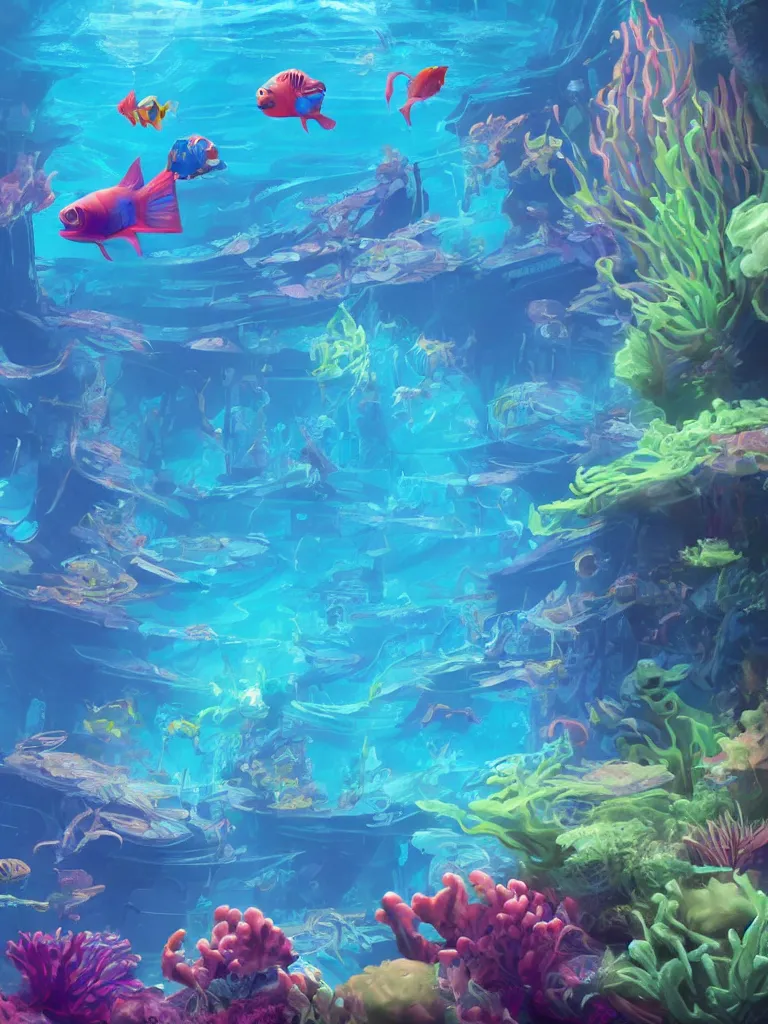 Image similar to neon fish under water by disney concept artists, blunt borders, rule of thirds