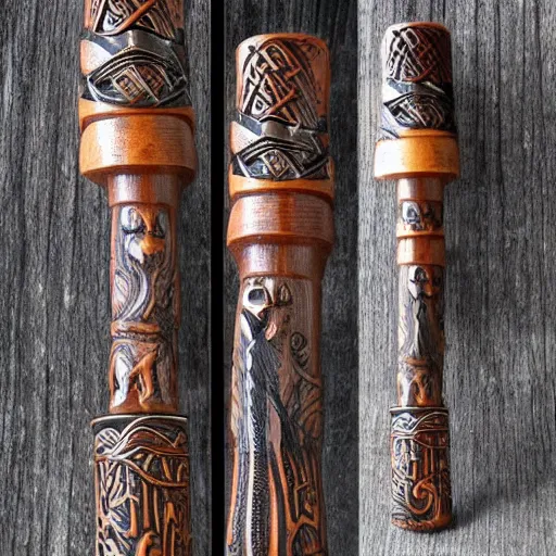 Image similar to beautiful hand carved norse pipe, long gandalf style,