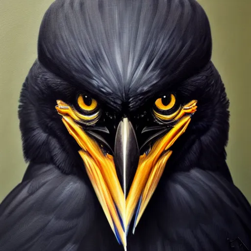 Image similar to portrait painting of a crow biker, sharp focus, award - winning, trending on artstation, masterpiece, highly detailed, intricate, anime, cartoon. art by merwild and ernesto irawan and rachel denton